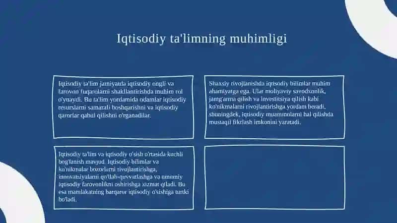 Oʻzbekistonda iqtisodiy ta'lim tarbiyani tashkil qilishda olib borilayotgan ishlar. 4