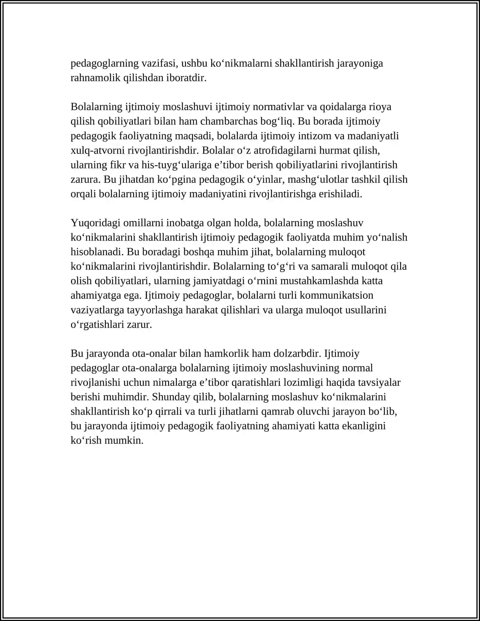 IJTIMOIY PEDAGOGIK FAOLIYATDA BOLALARNING MOSLASHUV KO’NIKMALARINI SHAKLLANTIRISH 4