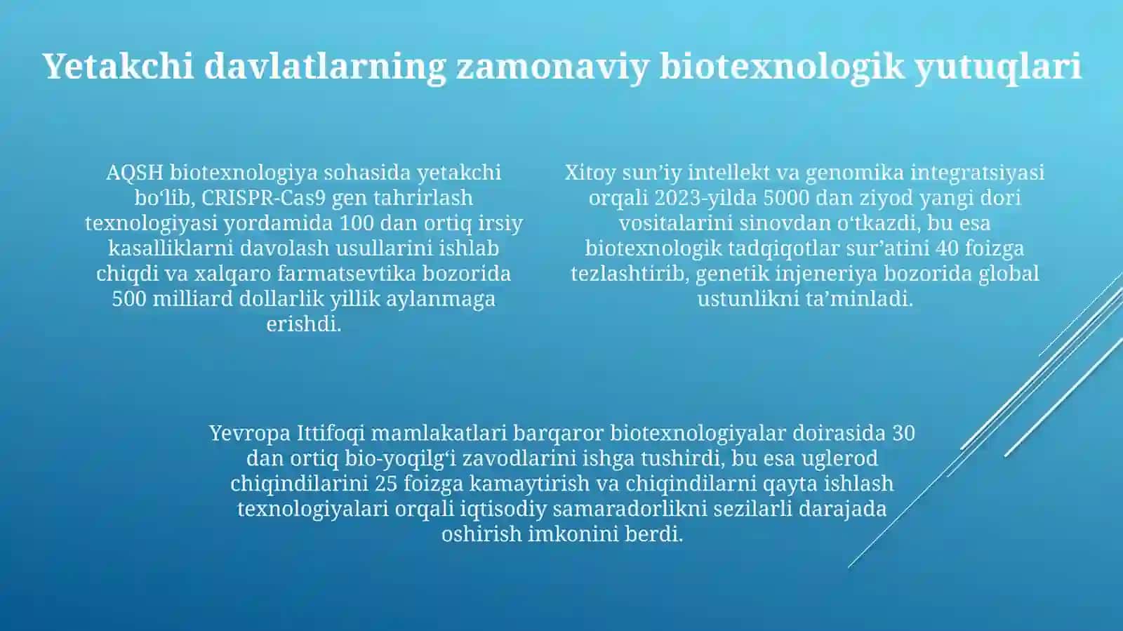 Mamlakatimiz xorijiy mamlakatlarda biotexnologiyani rivojlantirish 4