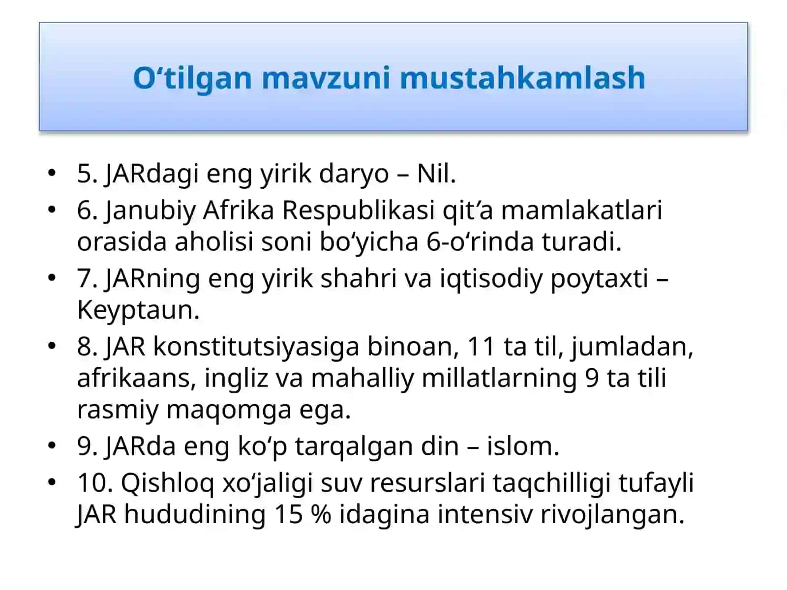 O‘tilgan mavzu: Nigeriya Federativ Respublikasi 4