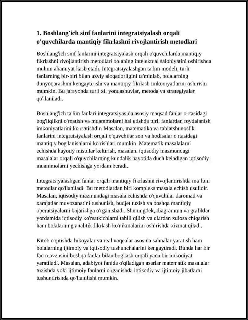 O'QUVCHILARDA MANTIQIY FIKRLASHNI SHAKLLANTIRISHDA BOSHLANG’ICH TA’LIM FANLARI INTEGRATSIYASI 4