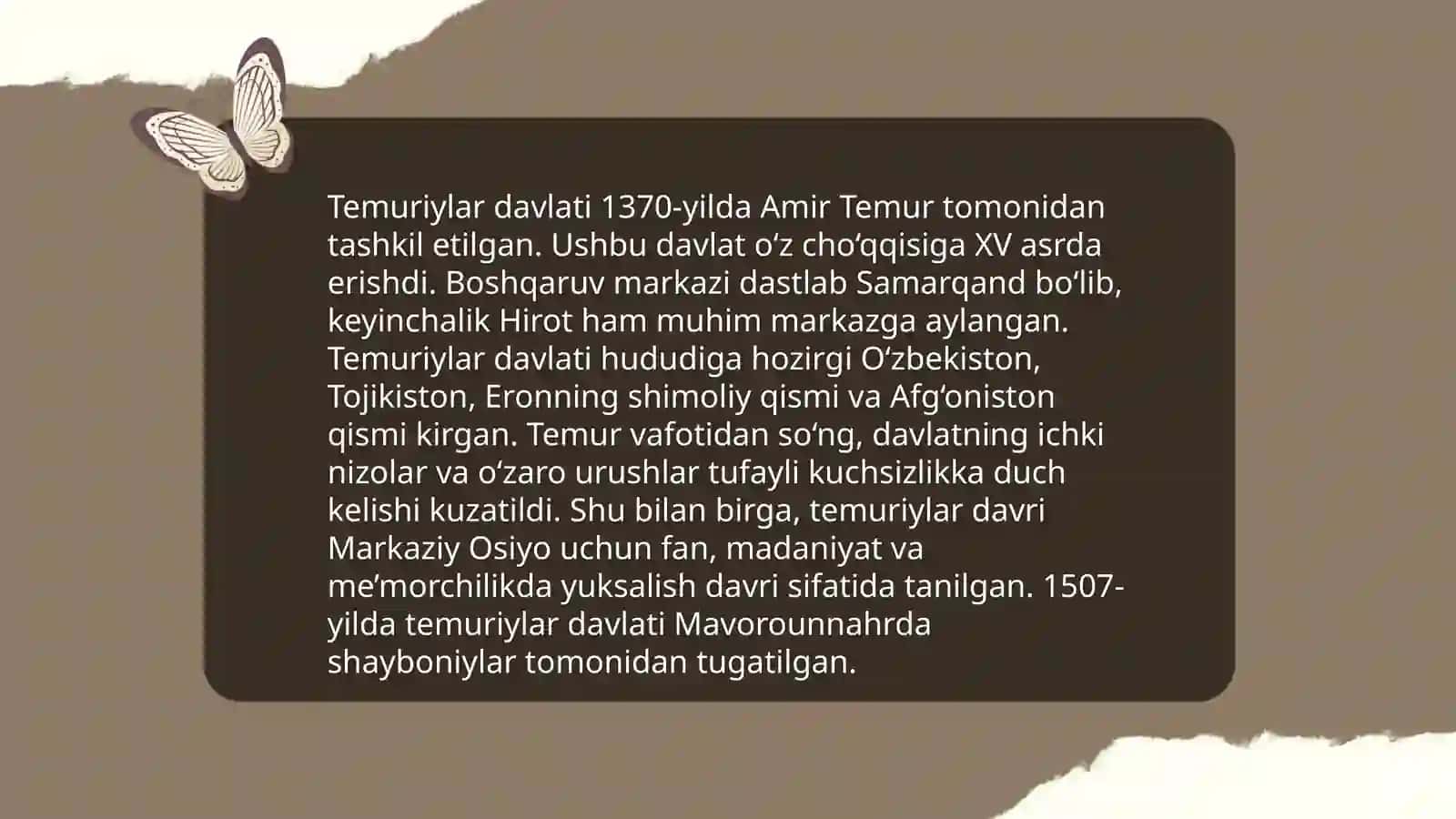 Amir Temur va Temuriylar davrida Movarounnahr va Amir Temurning harbiy yurishlari 4