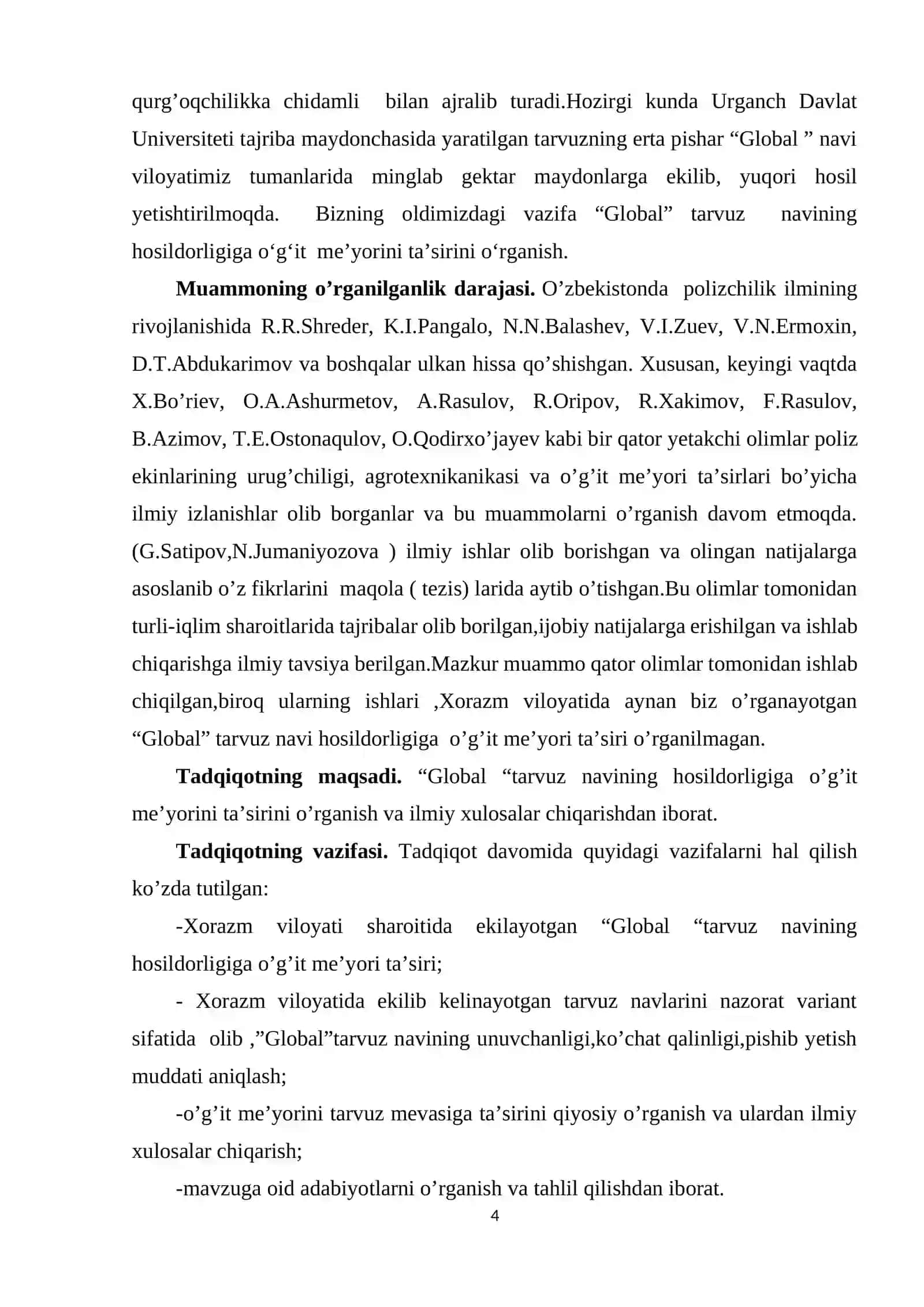 "Global tarvuz" navining hosildorligiga oʻgʻit me’yorini ta’sirini oʻrganish 4