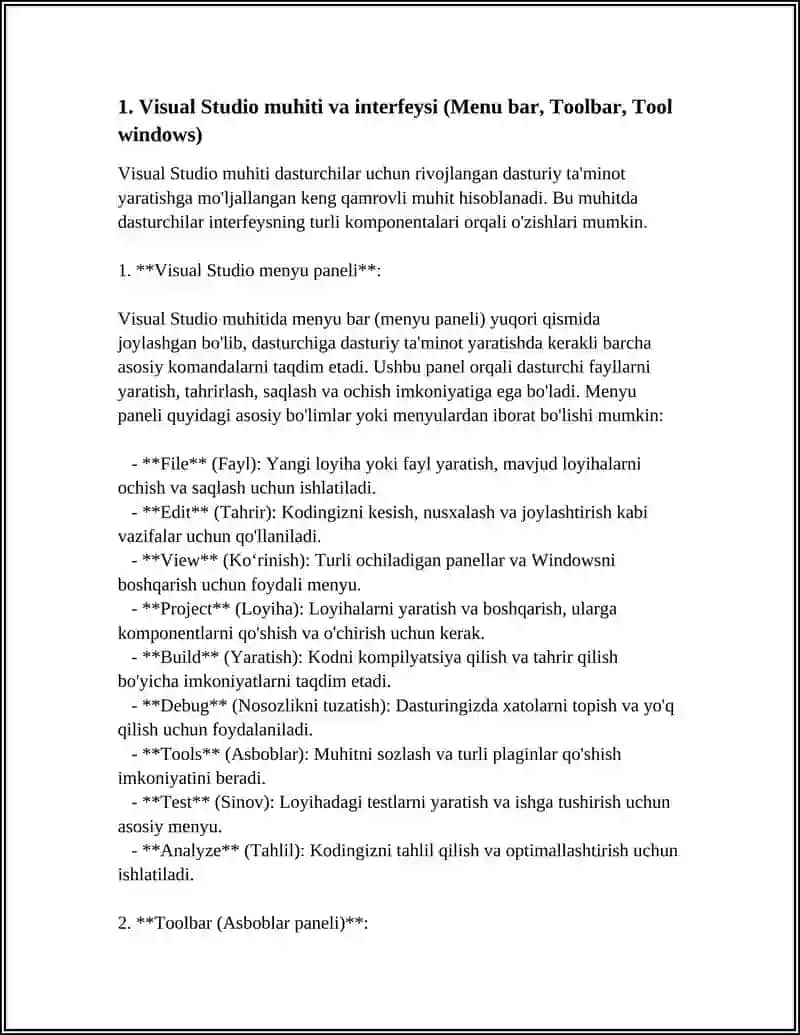 VISUAL STUDIO MUHITIDA DASTURLASH 4