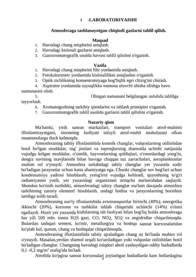 Uslubiy ko‘rsatma "Ekologiya va hayotiy faoliyat xavfsizligi" 4