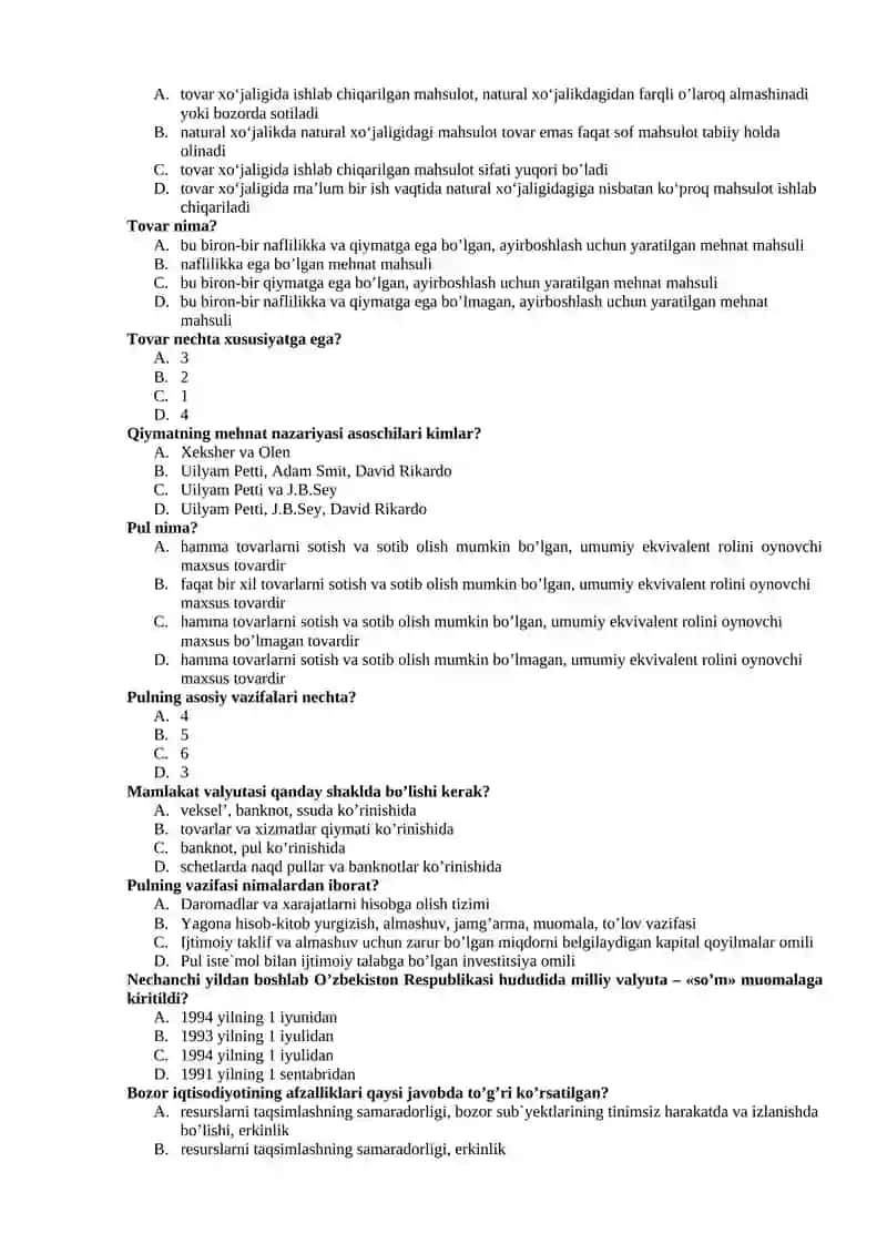 Iqtisodiyot nazariyasi fanidan test 4