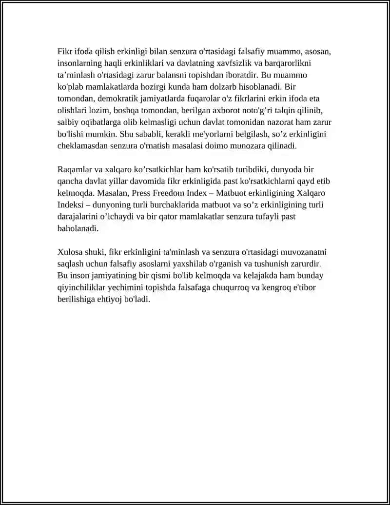 20. FIKR ERKINLIGI VA SENZURA O‘RTASIDAGI FALSAFIY MUAMMO 4