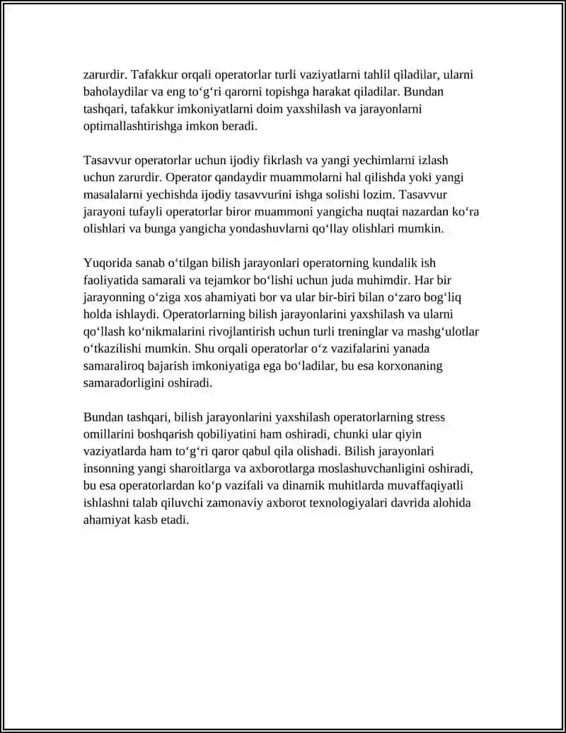 OPERATORNING FAOLIYATIDA BILISH JARAYONLARININGO’RNI 4
