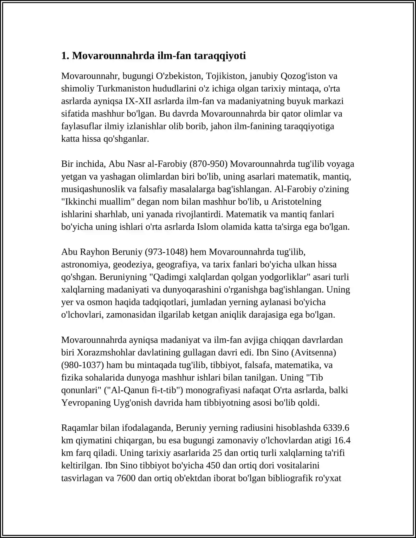 IX-XI ASRLARDA MAMLAKATIMIZ HUDUDIDA ROʻY BERGAN MADANIY UYGʻONISH BUYUK ALLOMALARNING JAHON SIVILIZATSIYASIGA QÔSHGAN XISSASI 4