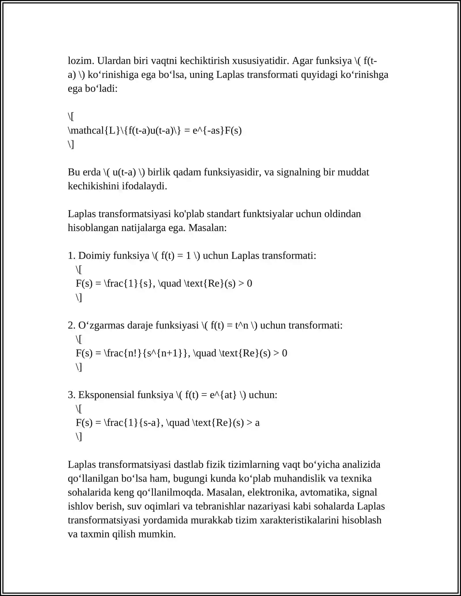 2-TARTIBLI DIFFERENSIAL TENGLAMA MASALASINI MATLABDA LAPLAS TRANSFORMATSIYASI YORDAMIDA YECHISH 4