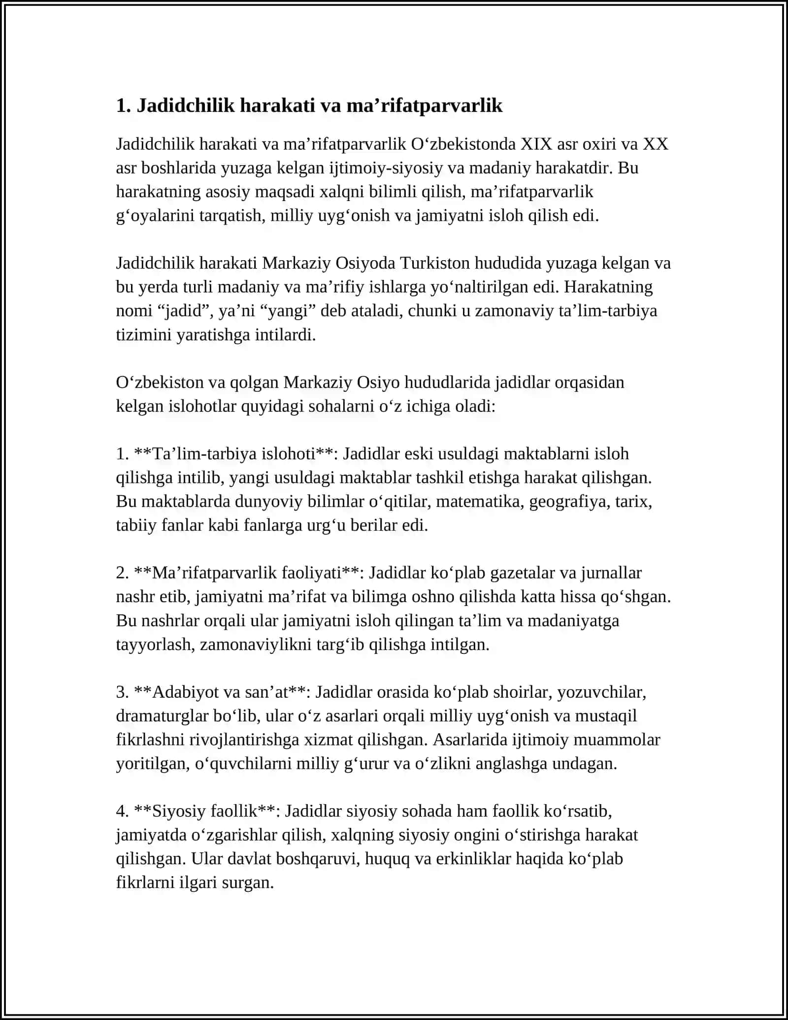 JADID MA’RIFATPARVARLARINING O‘LKA IJTIMOIY-MA’NAVIY HAYOTIDA TUTGAN O'RNI (MUNAVVAR QORI, FITRAT, BEHBUDIY, AVLONIY VA BOSHQ.) 4