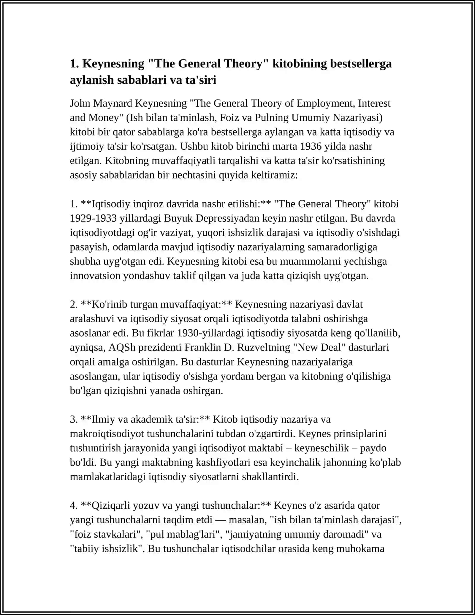 BESTSELLERGA AYLANGAN JAHON OLIMLARI MUALIFFIDAGI IQTSODIY MAVZUDAGI ADABIYOTLARI HAQIDA ESSE 4