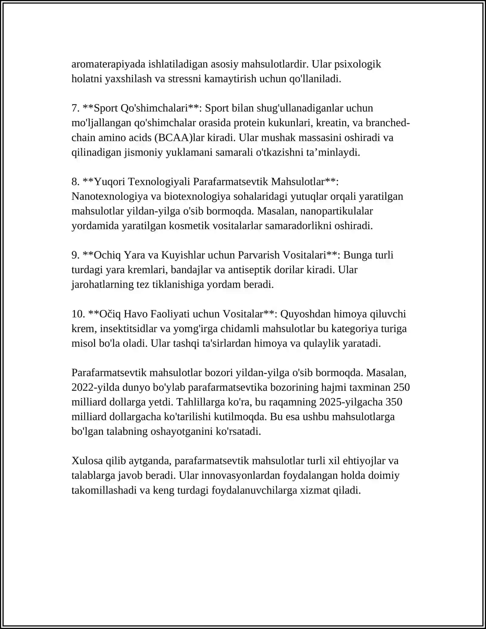PARAFARMATSEVTIK TAVARLAR: PARXEZ VOSITALARNING TAVARSHUNOSLIK TAXLILI 4