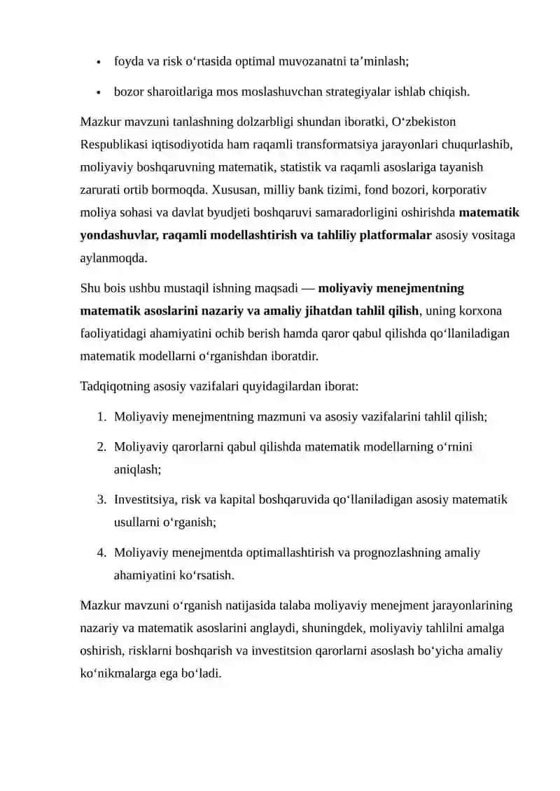 Moliyaviy menejmentning asosiy tushunchalari, maqsadlari va vazifalari 4