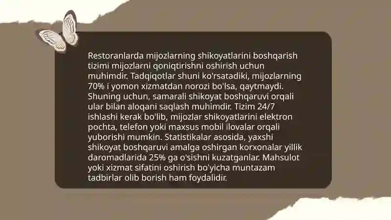 Mehmonxona va restoranlarda mijozlarning shikoyatlarini bajarish 4