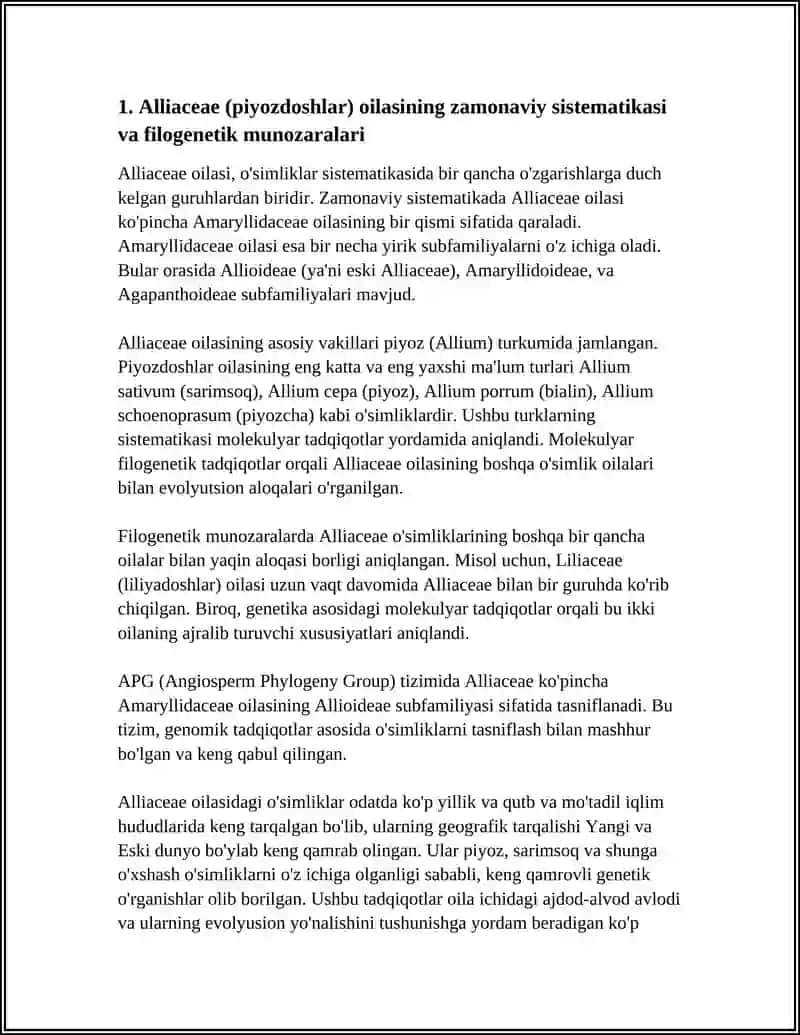 ALLIACEAE(PIYOZDOSHLAR)OILASIGA MANSUB TURKUM VA TURLAR BIOEKOLOGIYASI, AREALI VA SISTEMATIK TAHLILI 4