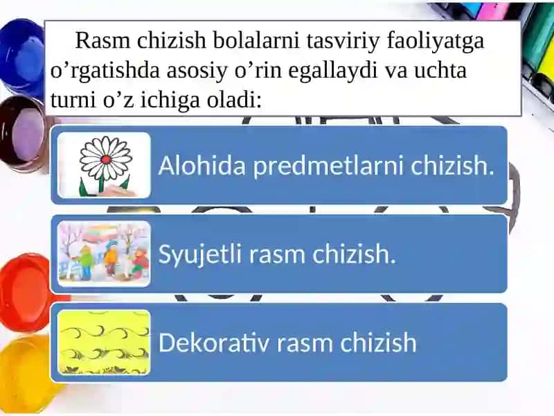 MAKTABGACHA YOSHDAGI BOLALARNI RASM CHIZISHGA O‘RGATISH 4