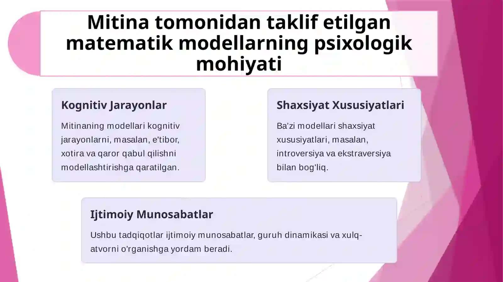 Psixologiyada matematik metodni qo'llash bo'yicha O.V.Mitina tomonidan chop etilgan maqolalarining psixologik tahlili 4