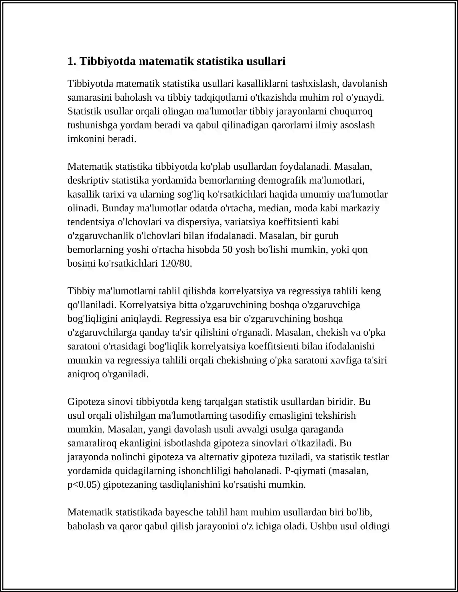 TIBBIY-BIOLOGIK MASALALARNI YECHISHDA MATEMATIK STATISTIKA ELEMENTLARIDAN FOYDALANISH, KORRELYATSION BOG‘LANISHLAR VA REGRESSIYA TENGLAMASI 4