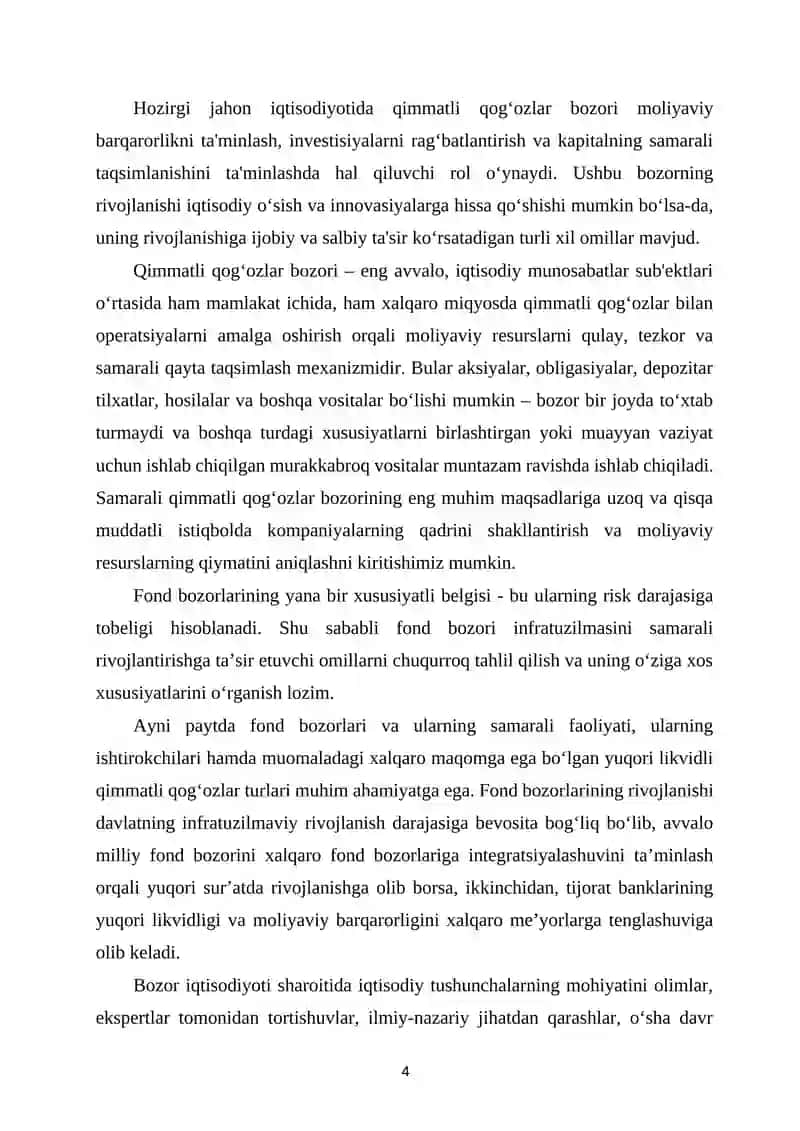 Qimmatli qog‘ozlar bozori va uning respublikamizda o’rnatilishi 4