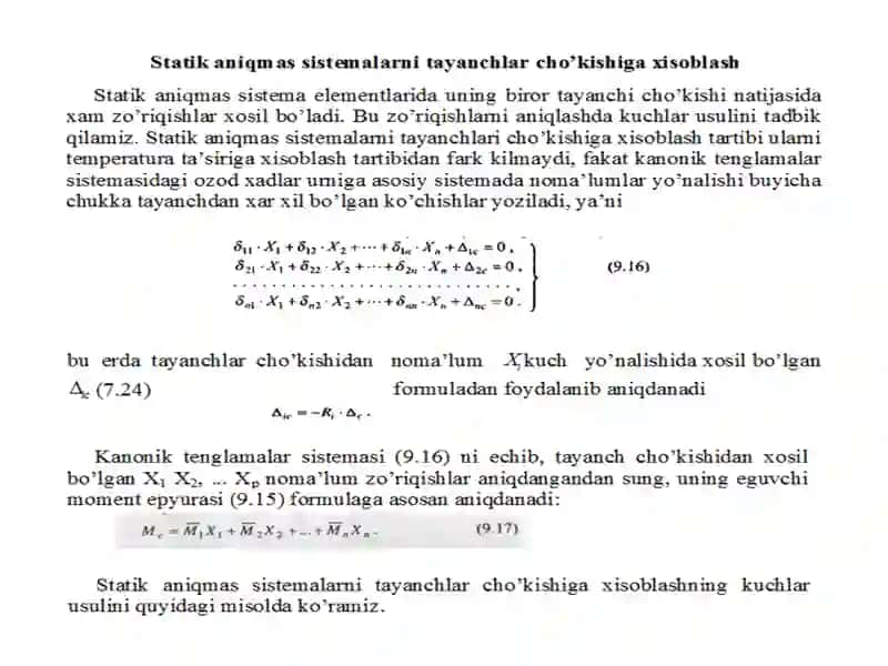 Statik noaniq ramalarni tayanchlar cho‘kishi vatemperatura ta’siriga hisoblash 4