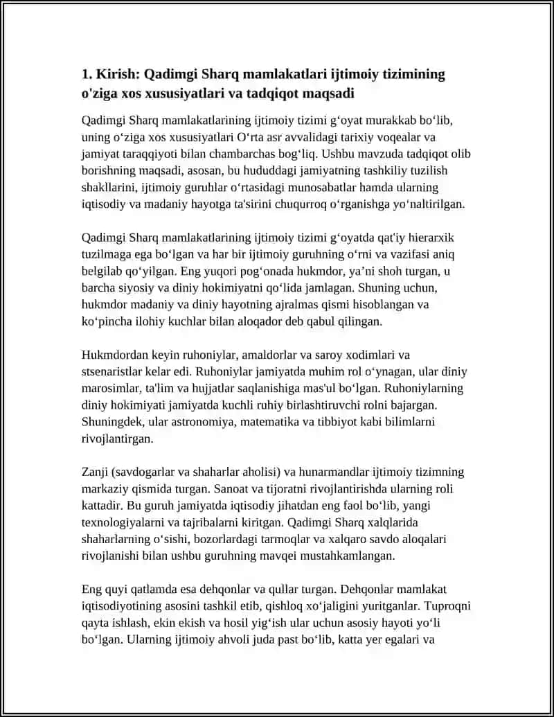 QADIMGI SHARQ MAMLAKATLARI IJTIMOIY TIZIMINING OʻZIGA XOS XUSUSIYATLARI 20 VAROQ REJASI 4