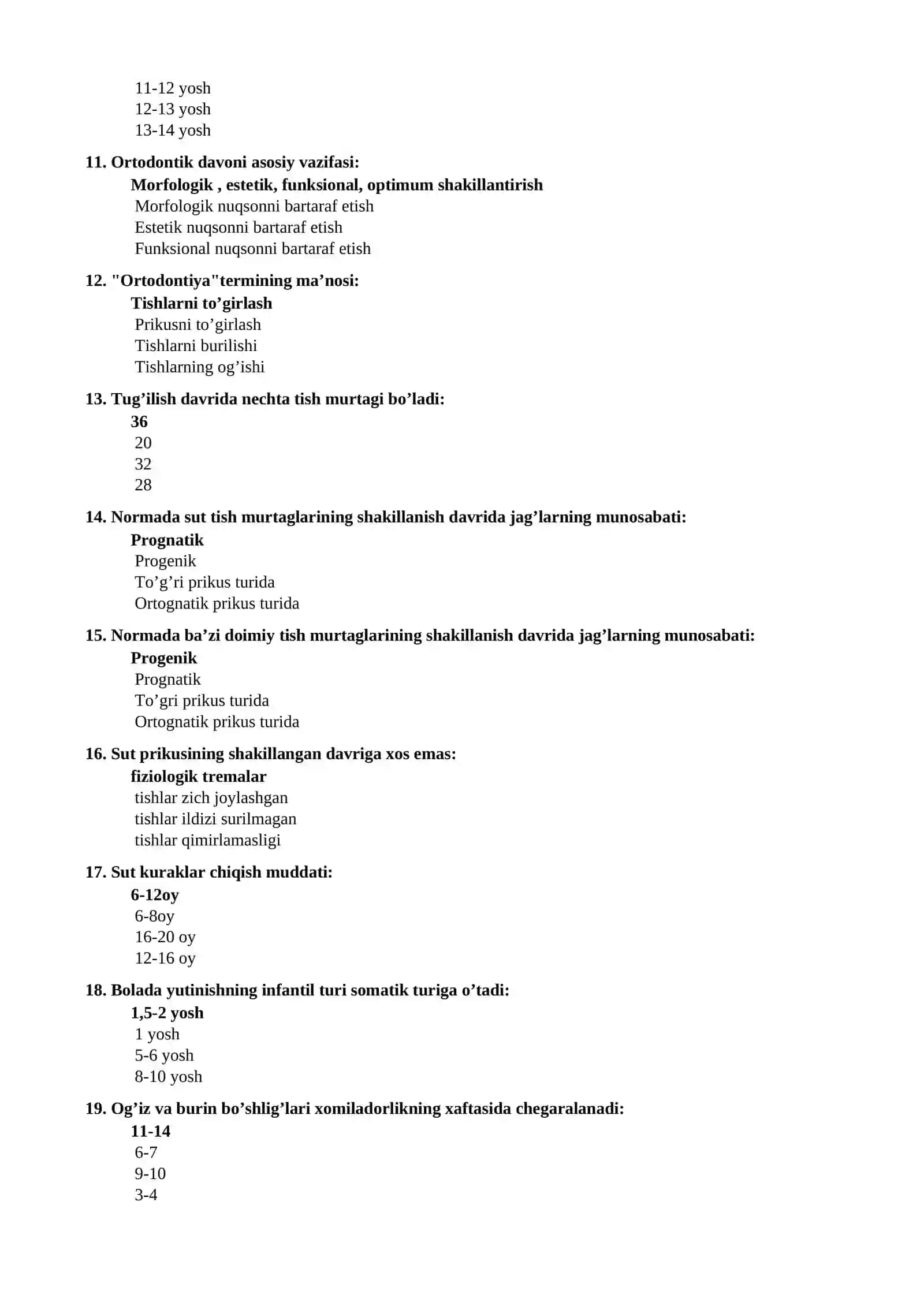 ORTODONTIYA TEST SAVOLLARI 4