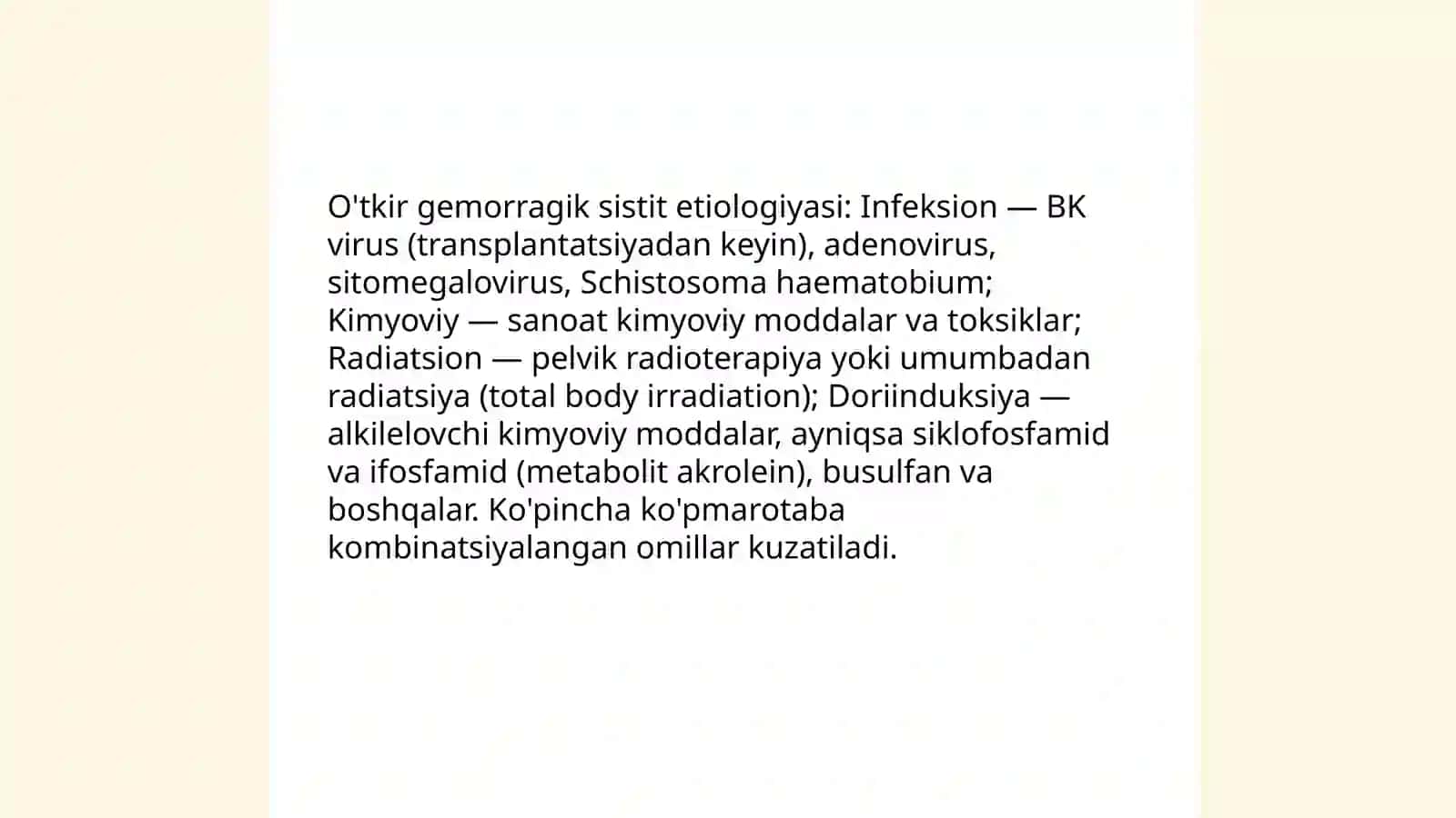O'tkir gemorragik sistit. Qovuq siydik nayi reflyukisi 4
