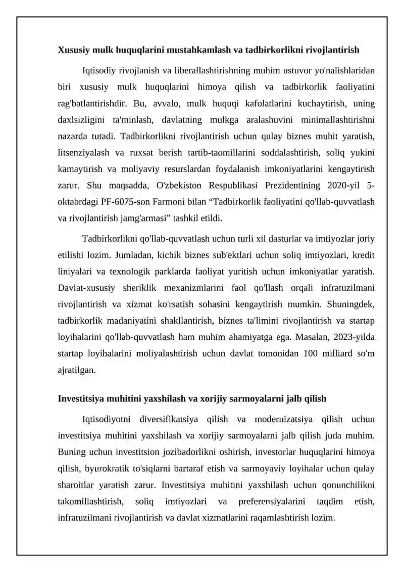 Iqtisodiyotni rivojlantirish va liberallashtirishning ustuvor yo‘nalishlari 4