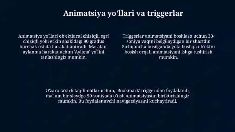 Powerpoint dasturining animatsiya boʻlimi 4