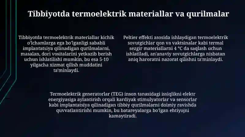Termoelektrik hodisalar va ularning tibbiyotdagi ahamiyati 4
