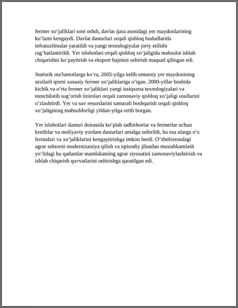 MUSTAQILLIK YILLARDA QISHLOQ XO'JALIGI VA SANOAT SOHASIDA O'ZGARISHLAR 4