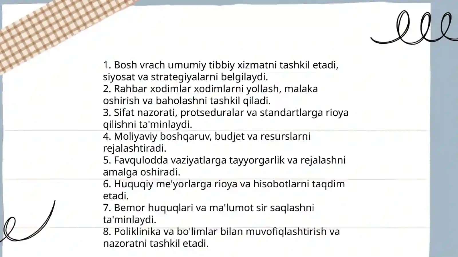 Tuman markaziy shifoxonasining tuzilmasi va vazifalari 4