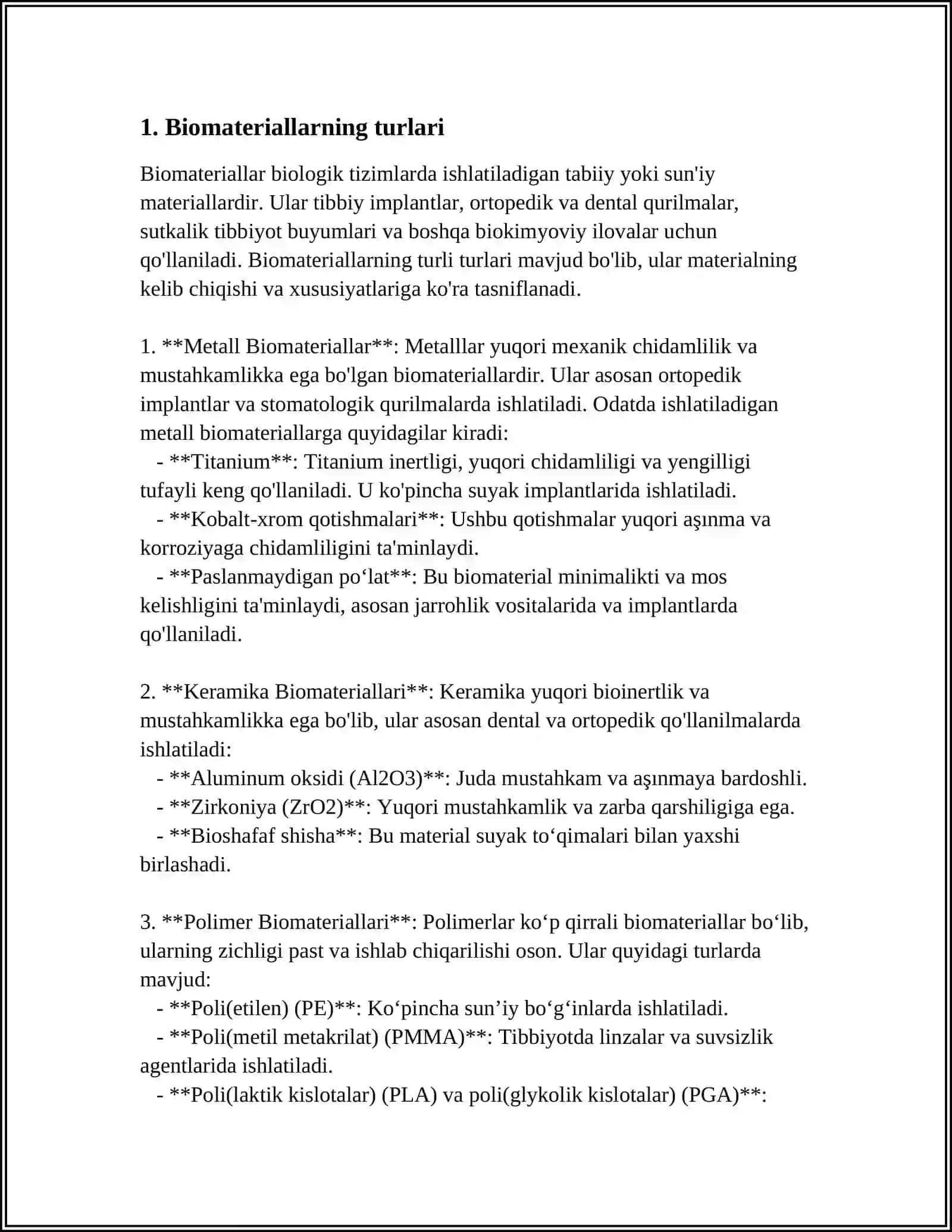 BIOMATERIALLAR TOʻGʻRISIDA UMUMIY MA'LUMOT 4