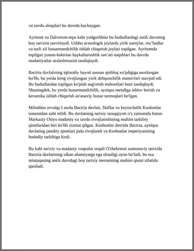 Baxtria (Bactria) va uning O'zbekiston hududidagi markazlari 4