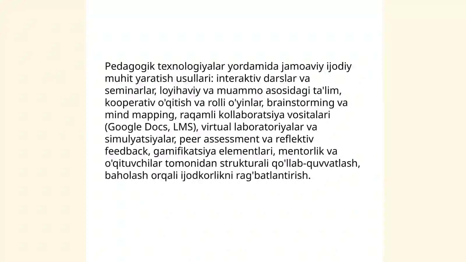 Jamoa ijodiy faoliyatini rivojlantirishda pedagogik texlogiyaning o'rni 4