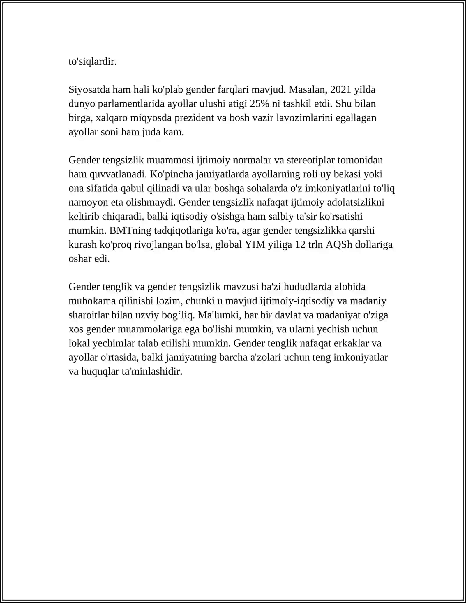 O‘ZBEKISTONDA GENDER MASALALARINING OʻZIGA XOS JIHATLARI 4