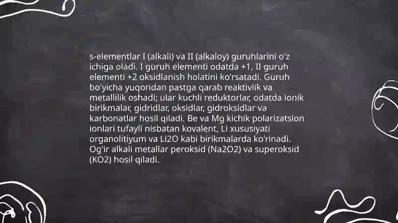 S, P, D Elementlarning Fizikaviy va Kimyoviy Xossalari 4
