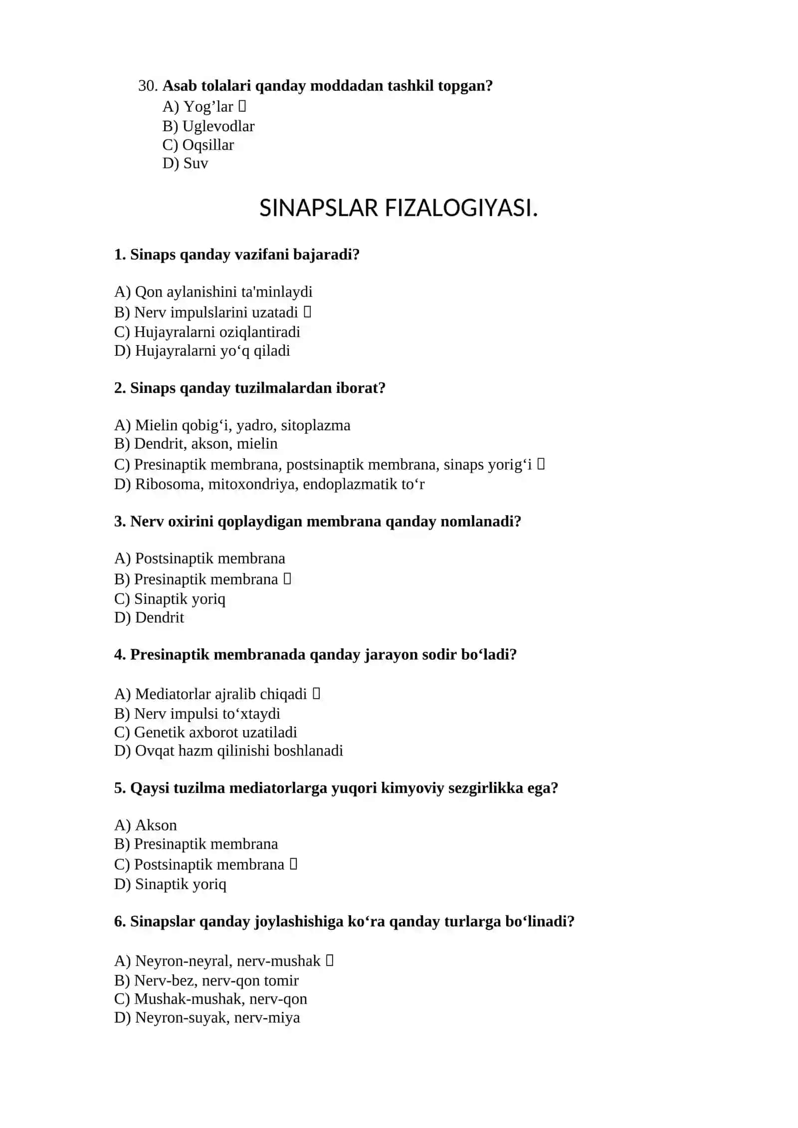 NERV TOLALARI FIZALOGIYASI. SINAPSLAR FIZALOGIYASI 4