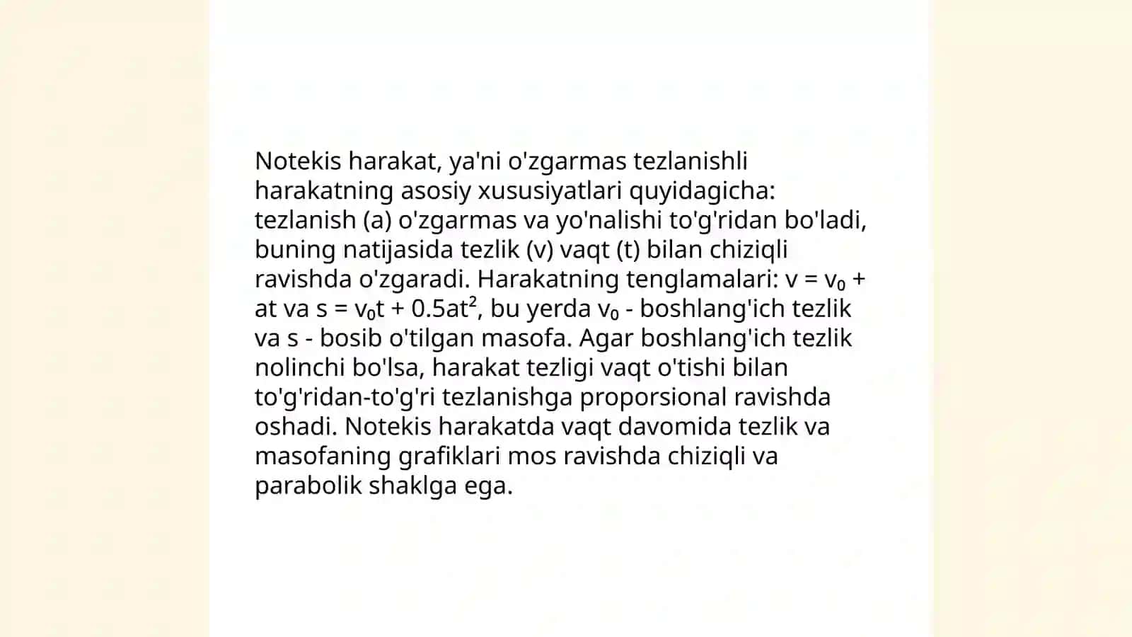 Togʻri chiziqli notekis harakat.tezlanish.Oniy tezlik 4