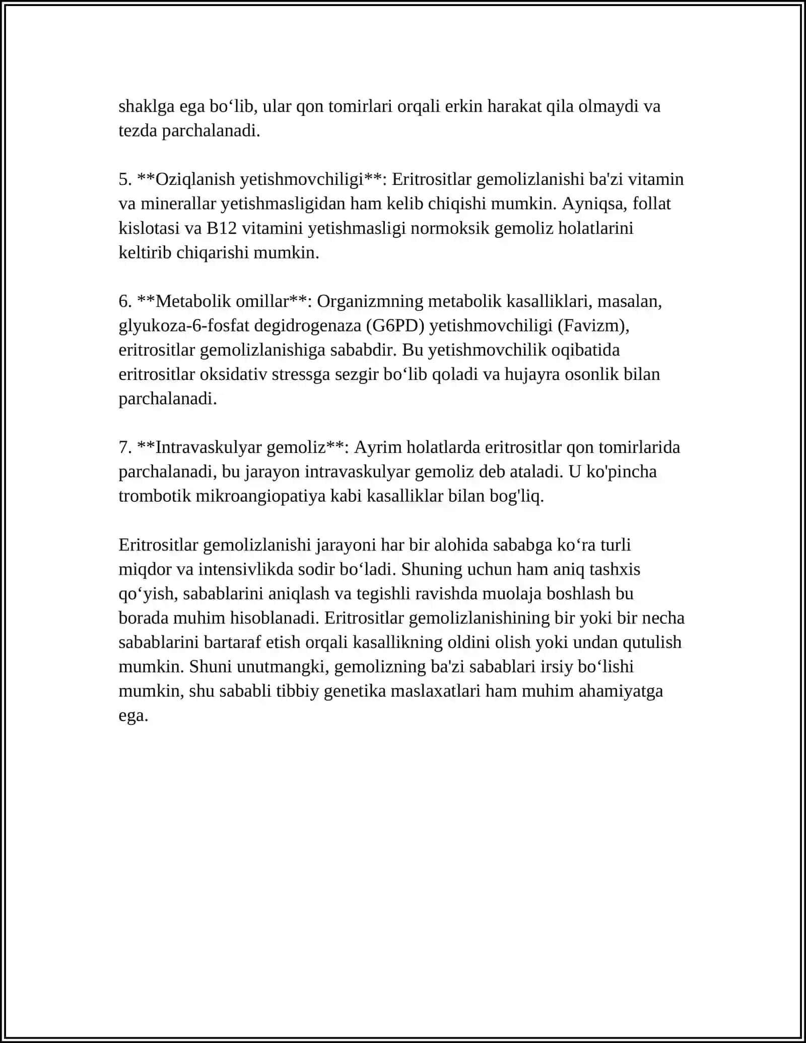 ERITSOSITLAR GEMOLIZLANISHI SABABLARI VA ULARNING MOHIYATI. BIOMEMRANALARGA VA HUJAYRALARDA HAR XIL MODDALAR ERITMALARNING TAʼSIRI 4