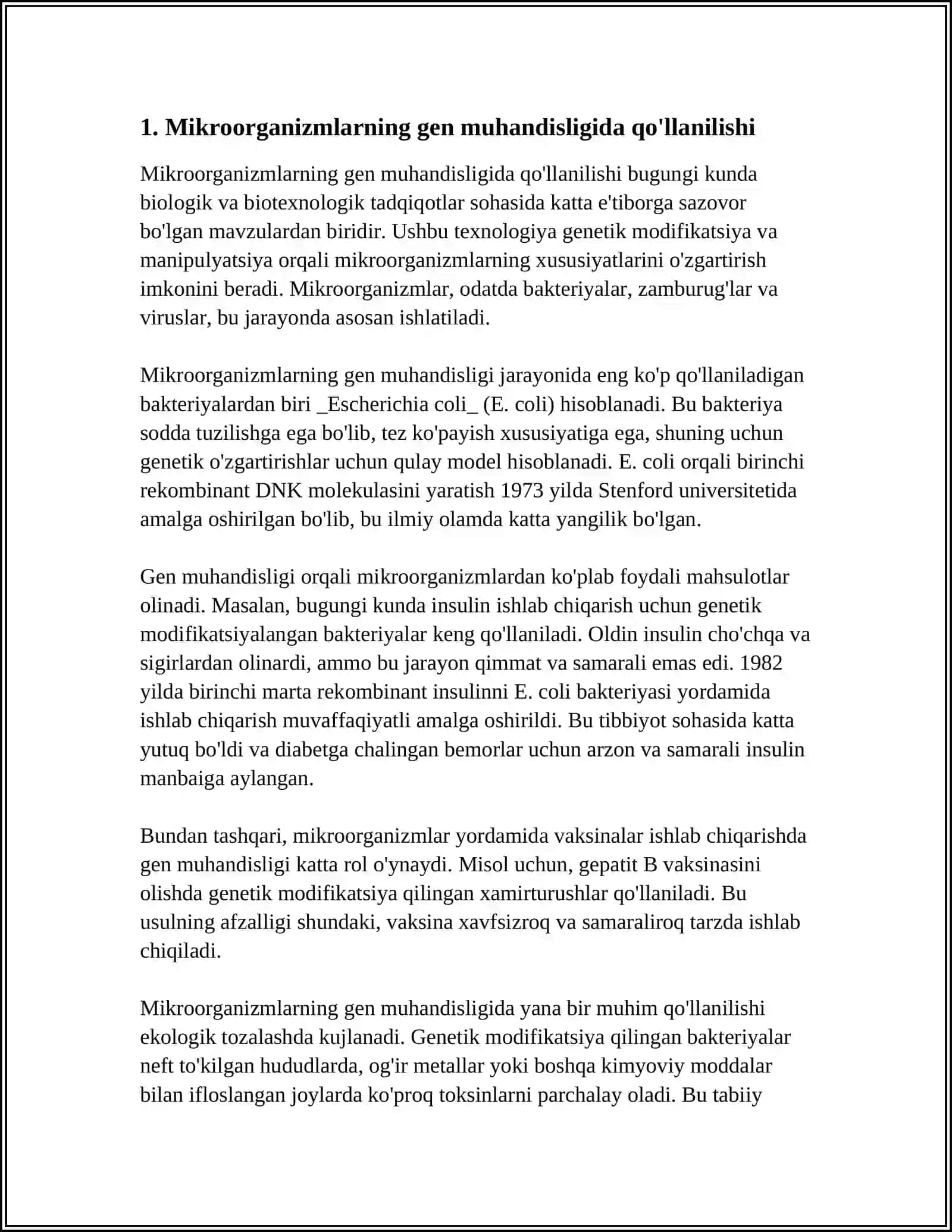 MIKROORGANIZMLARNING GEN MUHANDISLIGIDA QÒLLANILISHI 4