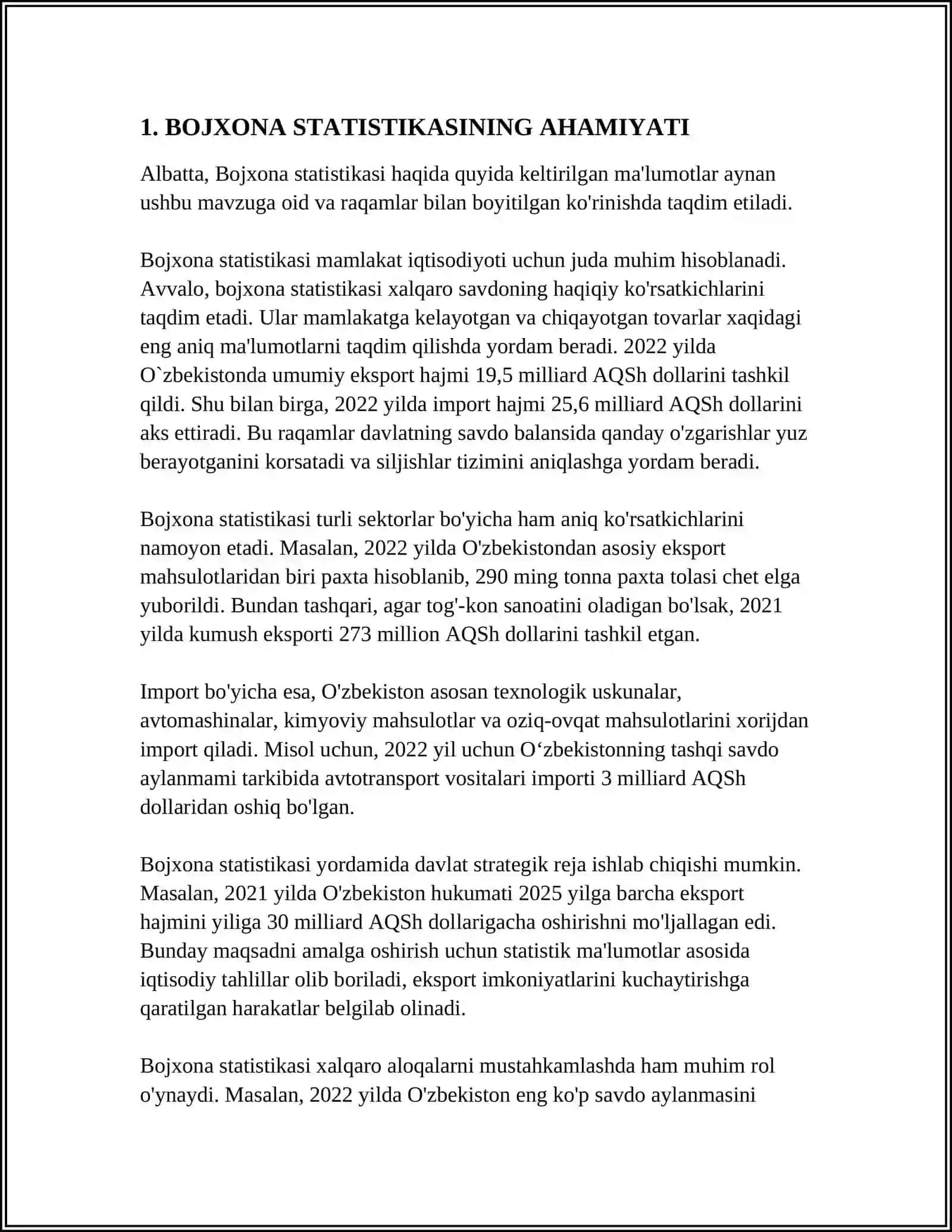 BOJXONA STATISTIKASI TUSHUNCHASI VA UNI YURITISH TARTIBI 4