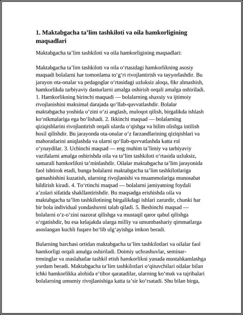 MAKTABGACHA TA’LIM TASHKILOTI VA OILA HAMKORLIGINING MAQSAD VA VAZIFALARI 4