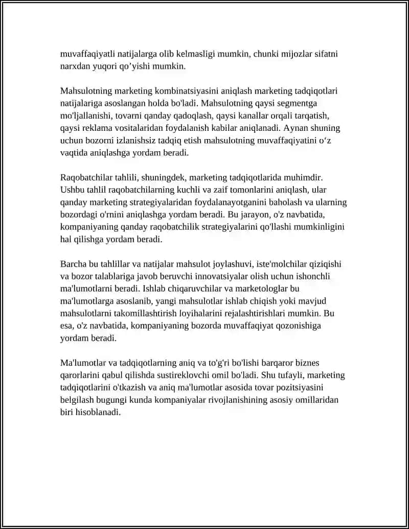 MARKETING TADQIQOTLARINI OTKAZISHDA TOVAR VA TOVAR SIYOSAT 4