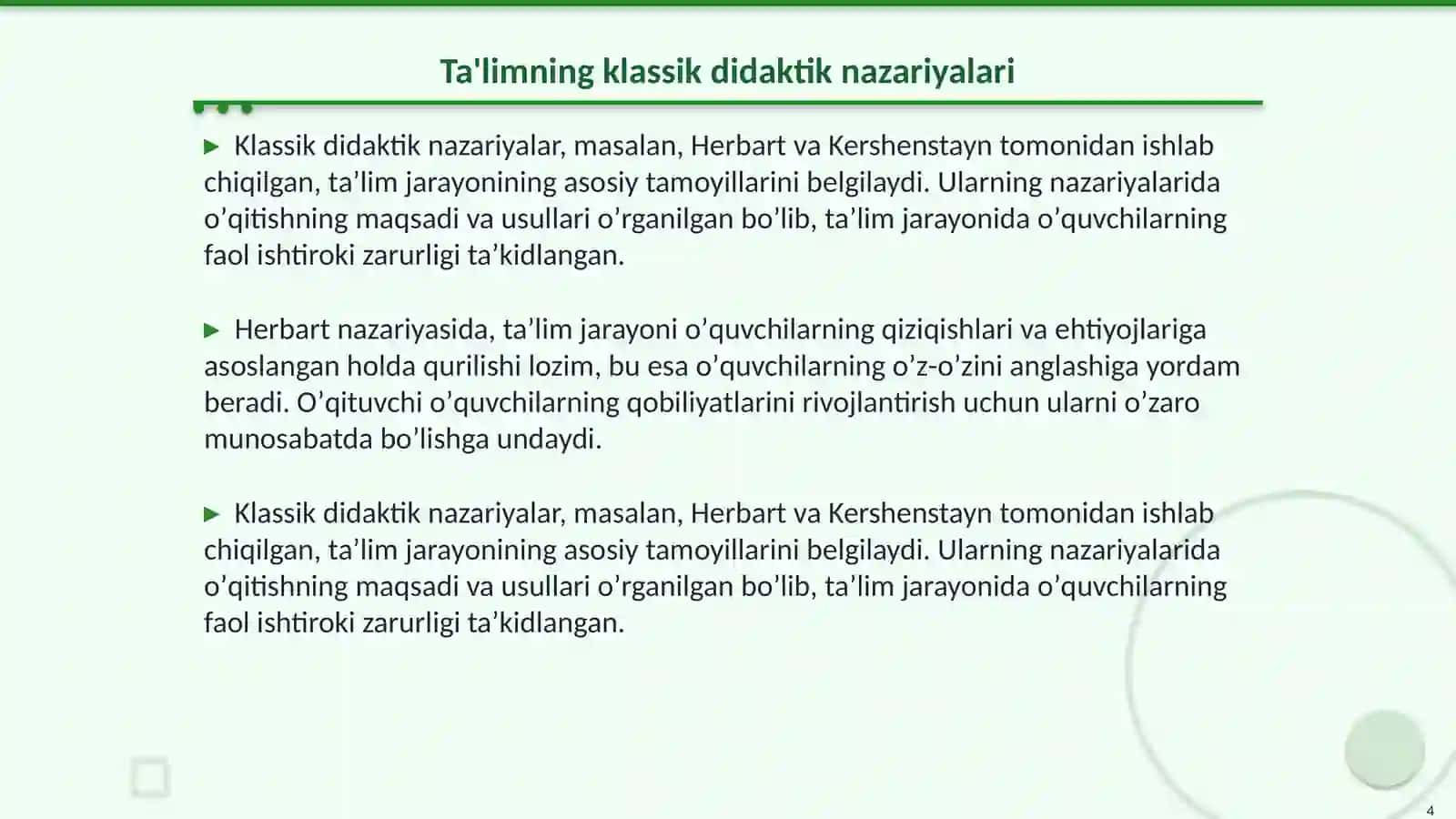Didaktik taʼlim nazariyalari:mohiyati, tasnifi va rivojlanishi 4