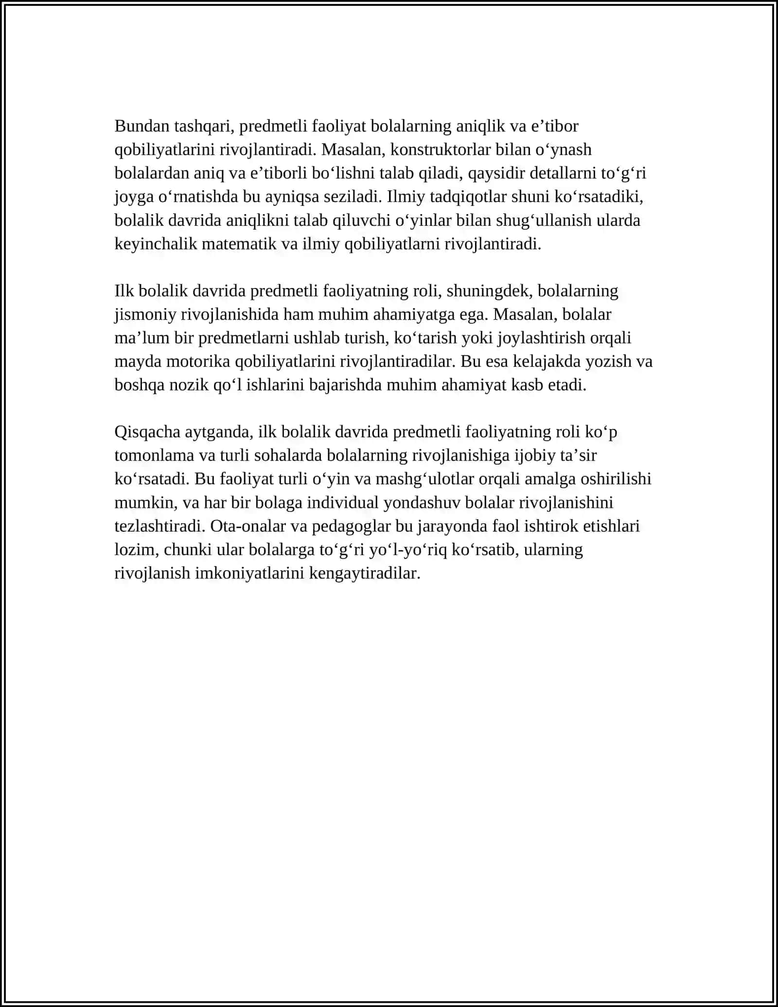 PREDMETLI FAOLIYAT ILK BOLALIK DAVRIDA YETAKCHI FAOLIYAT SIFATIDA 4