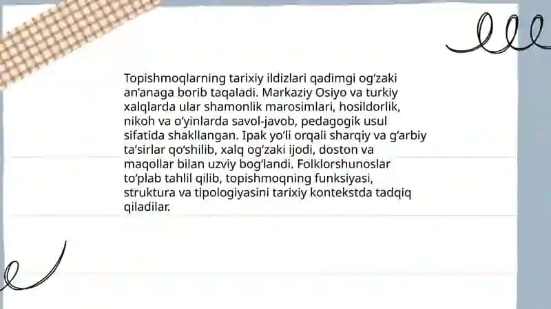Topishmoq va ularning folklorshunoslar tomonidan oʻrganilishi 4