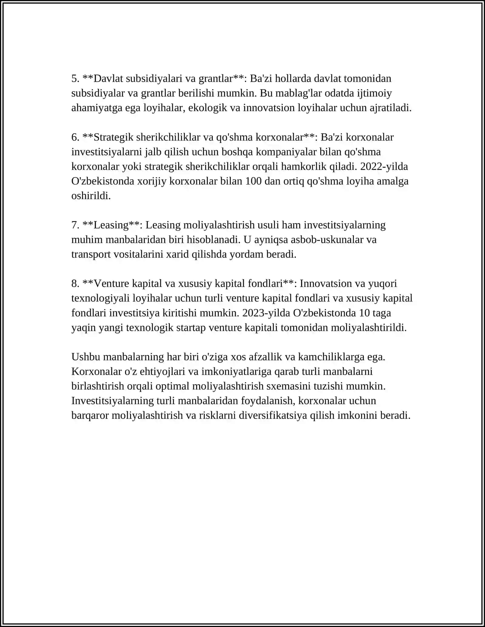 KORXONALARDA INVESTITSIYALASHNING ASOSIY MANBALARI VA YONALISHLARI 4