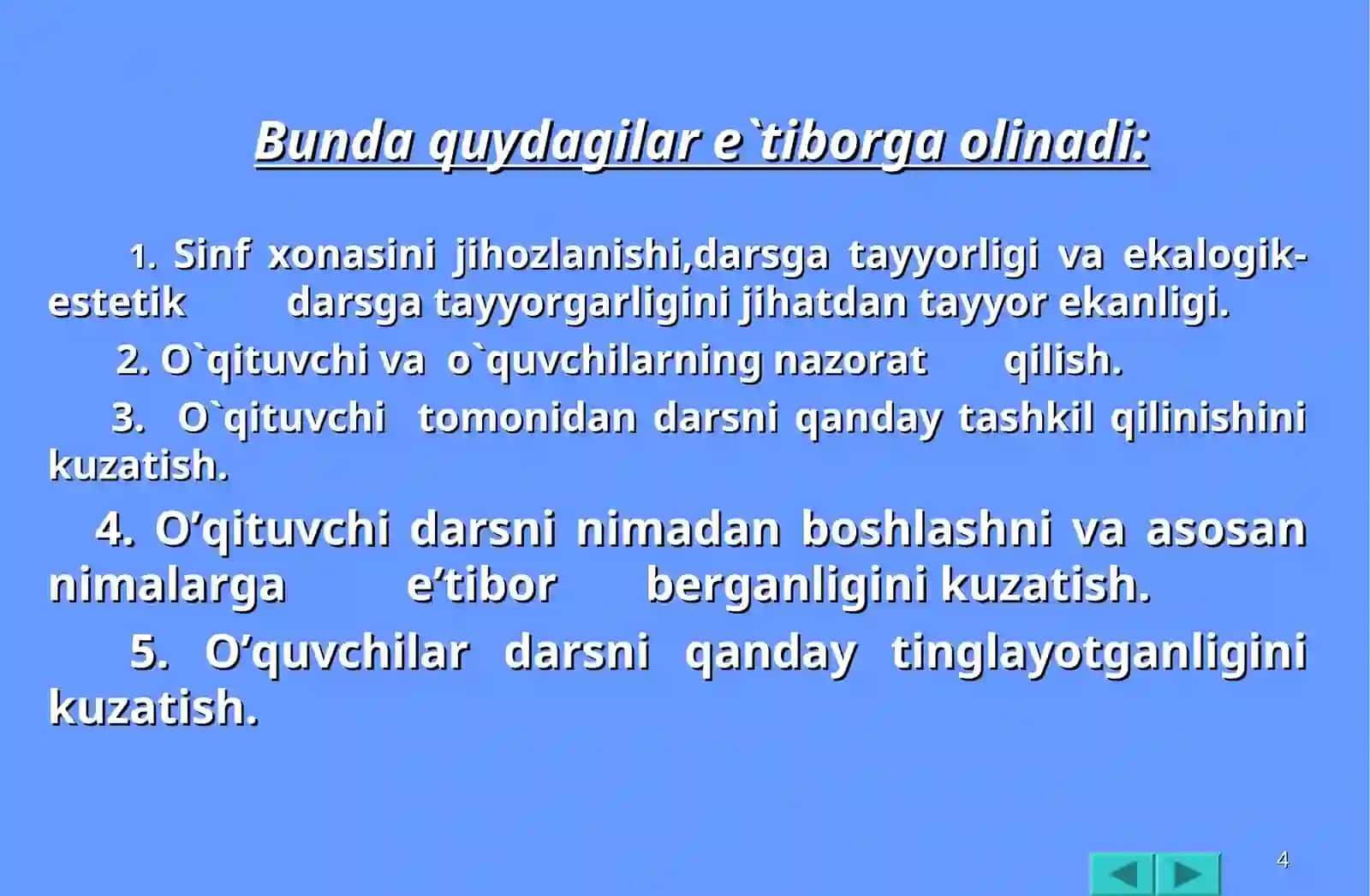 1-sinf matematika darslarini kuzatish va tahlil qilish 4
